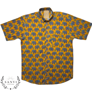 Half Sleeves Shirt | Elephant Print | Sanganeri Design