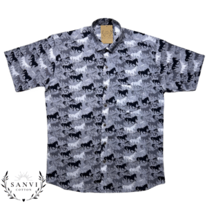 Half Sleeves Shirt | Horse Print | Grey and Black
