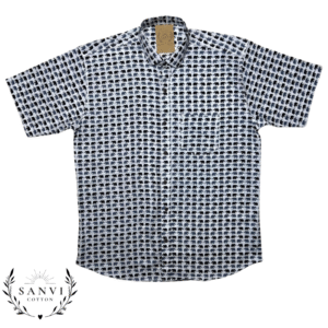 Half Sleeves Shirt | Black and White | Small Elephant Print