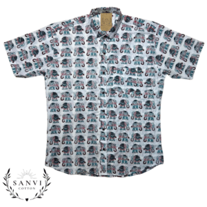 Half Sleeves Shirt | White, Multicolour | Sanganeri Print