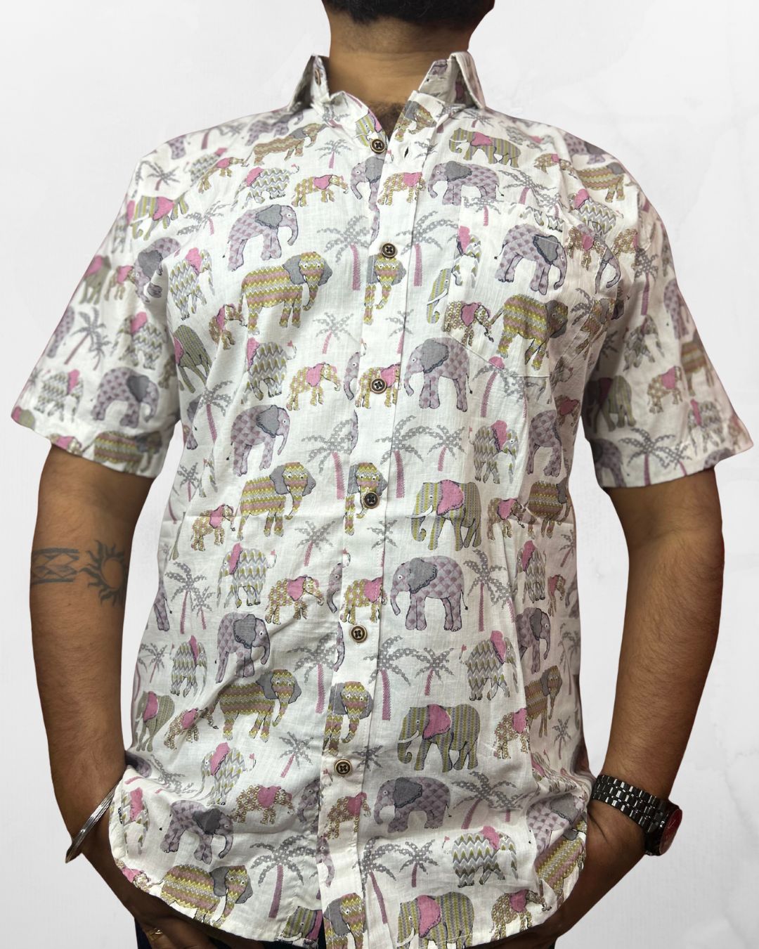 Half Sleeves Shirt | White Colour | Jungle Print - Image 5