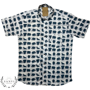 Half Sleeves Shirt | Elephant Print | White Colour
